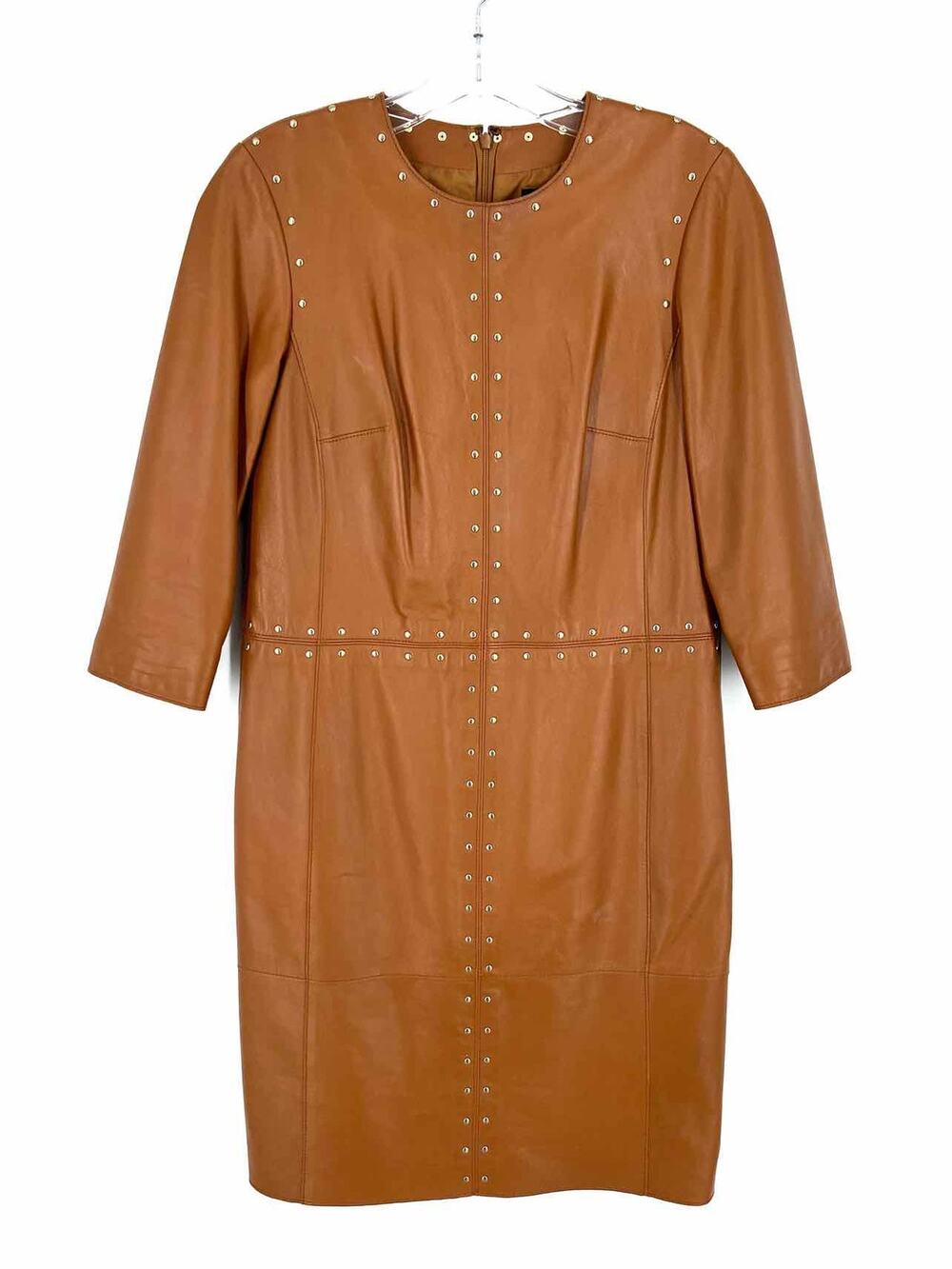 Worth Size 2 Cognac/Gold Studded Leather AS IS Designer Dress